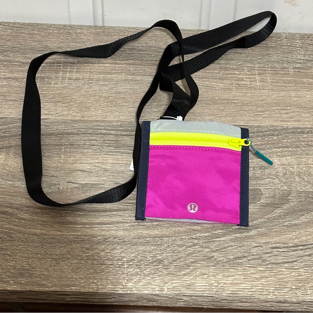 Lululemon Ever Ready Crossbody Wallet Pink Yellow Gray Zipper Folding Button NWT